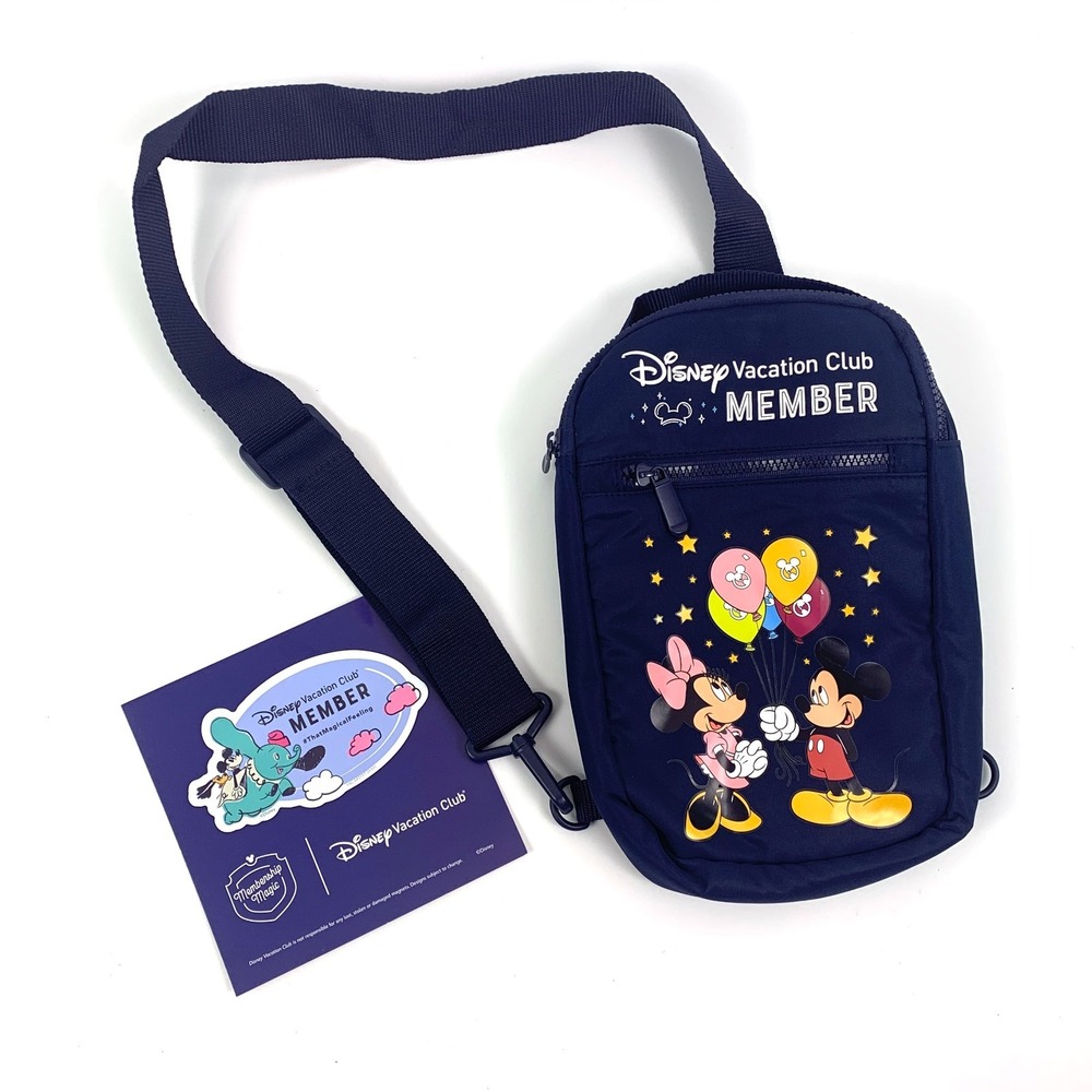DVC Members Crossbody Bag 11" DVC Mickey Minnie Balloons Blue w/ Members Magnet